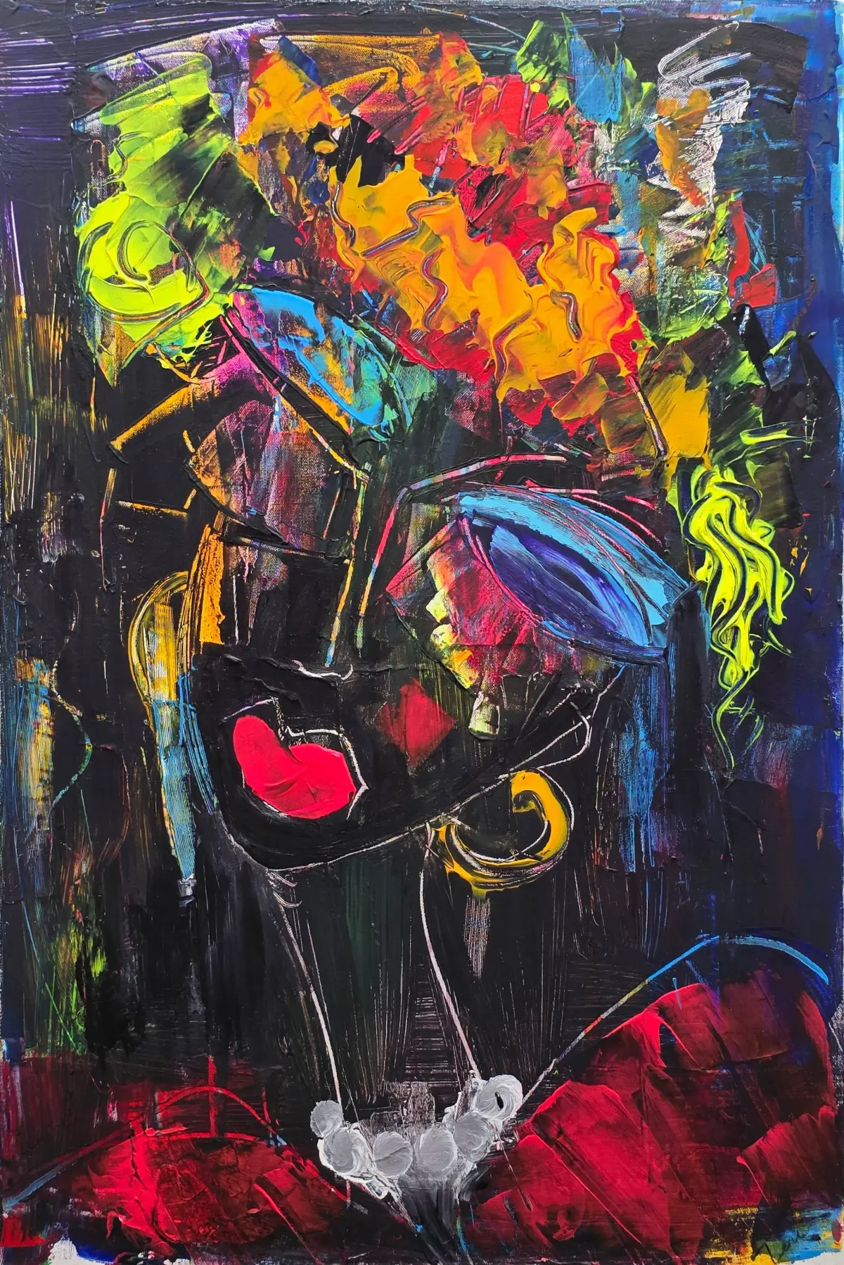 “Neon Lady” — painting by Tera Thornton on display at Capital Dental Group