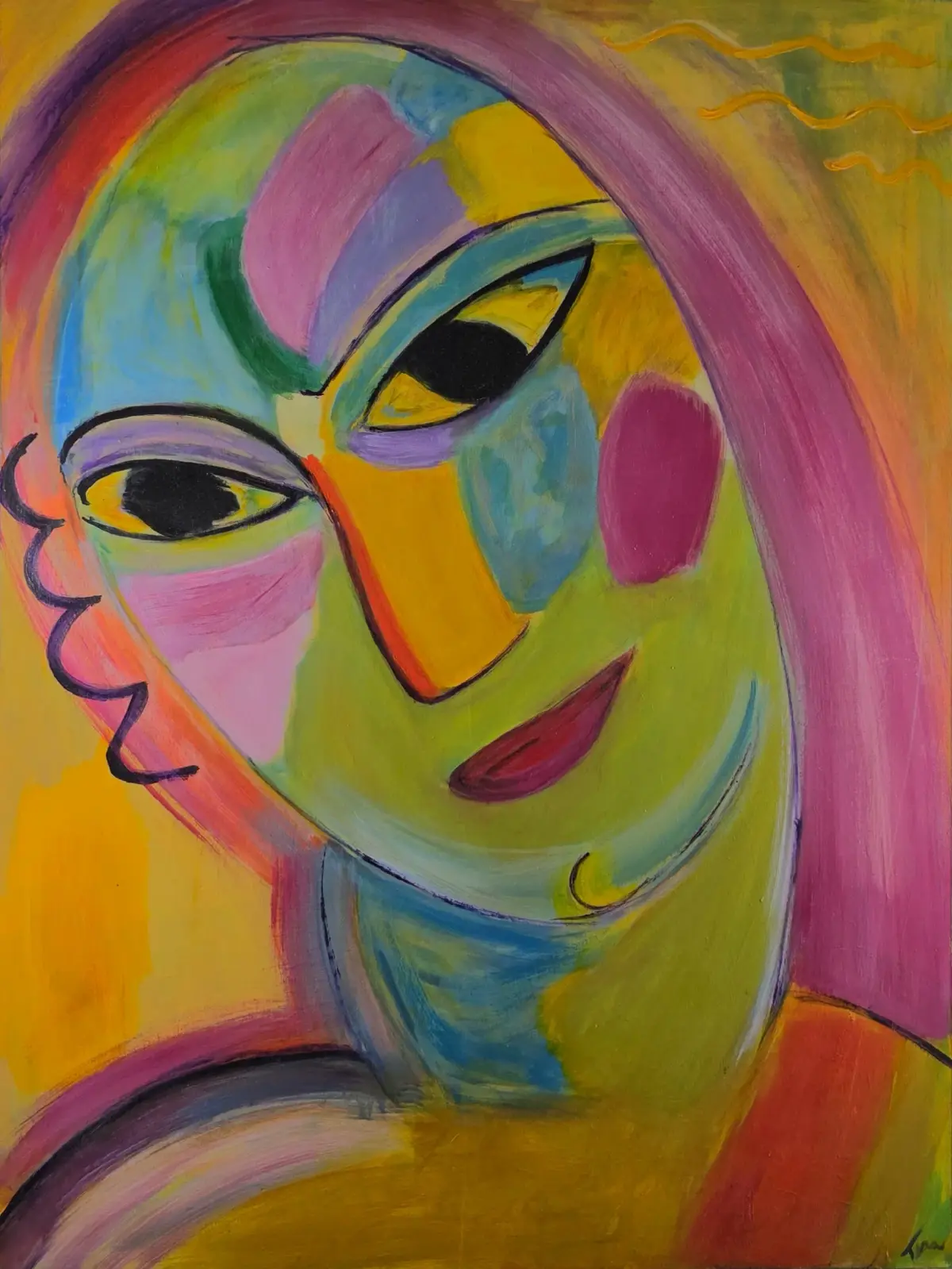 “Pink Hair Lady” — painting by Tera Thornton on display at Capital Dental Group